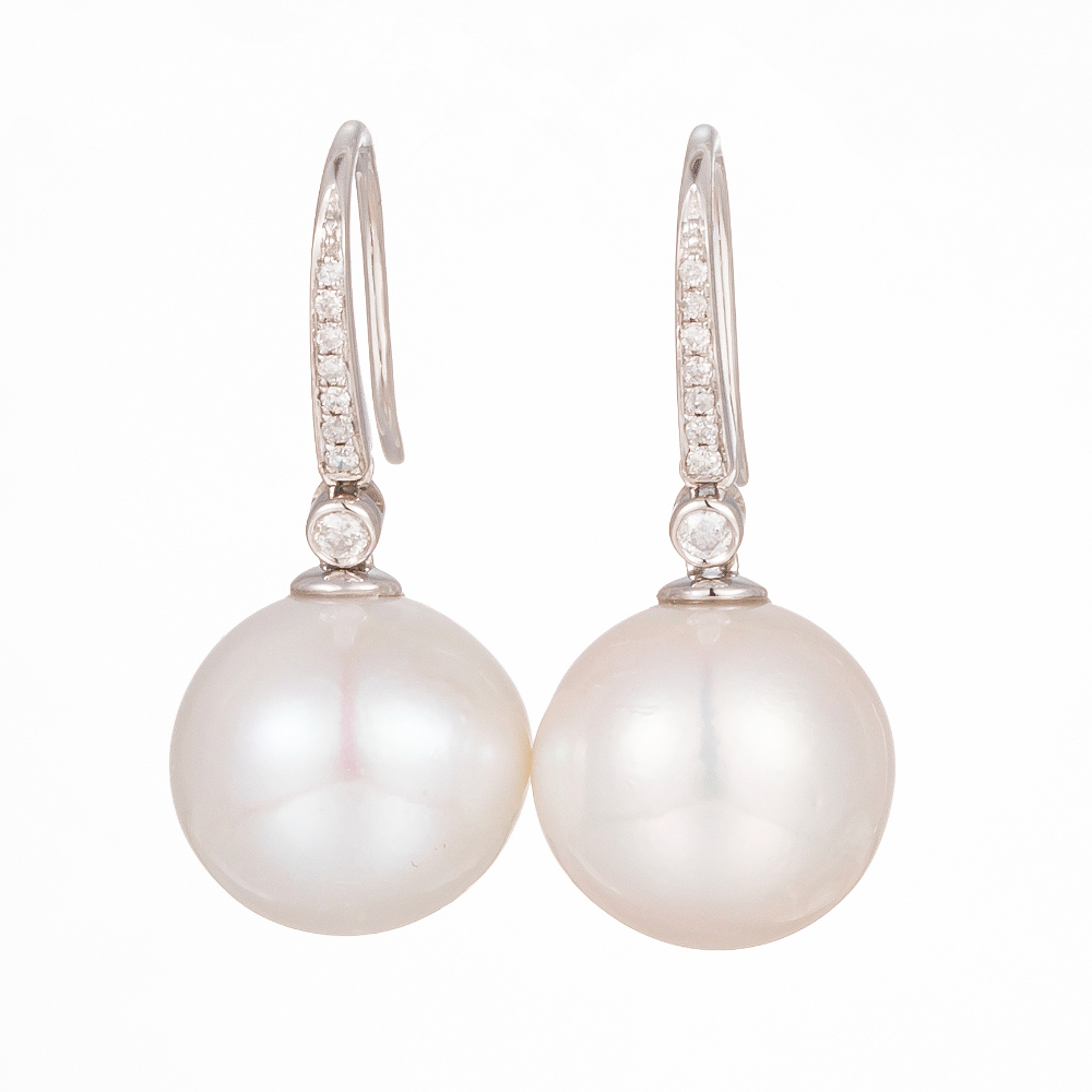 14CT White Gold Pearl and Diamond Drop Earrings 