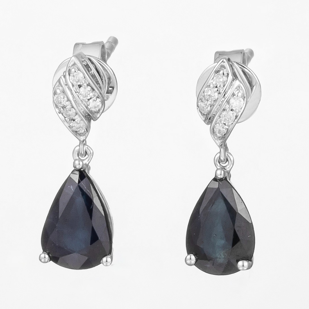 14CT White Gold Australian Sapphire and Diamond Drop Earrings 