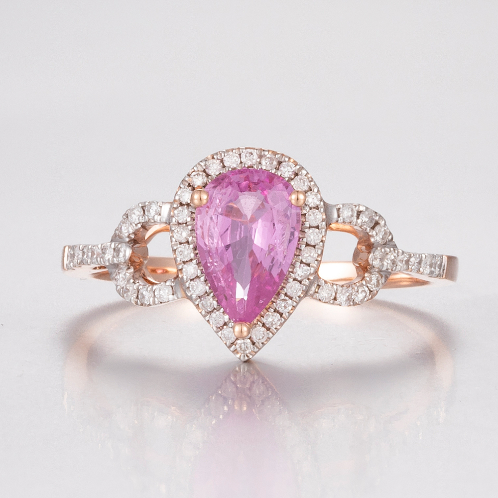 14CT Rose Gold Pink Ceylon Sapphire and Diamonds Halo Ring