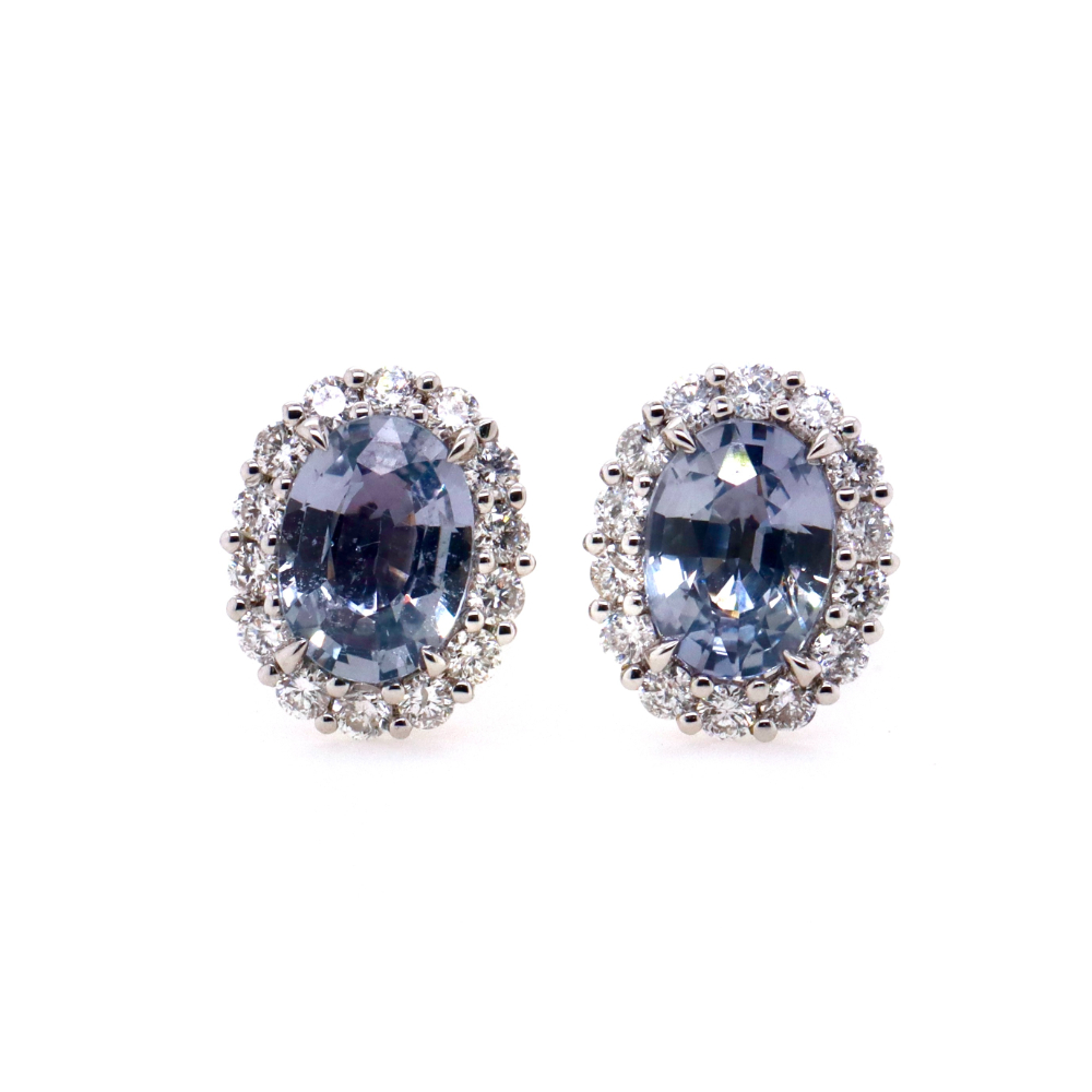 18CT White Gold Lilac Ceylon Sapphire and Diamond Halo Stud Earrings